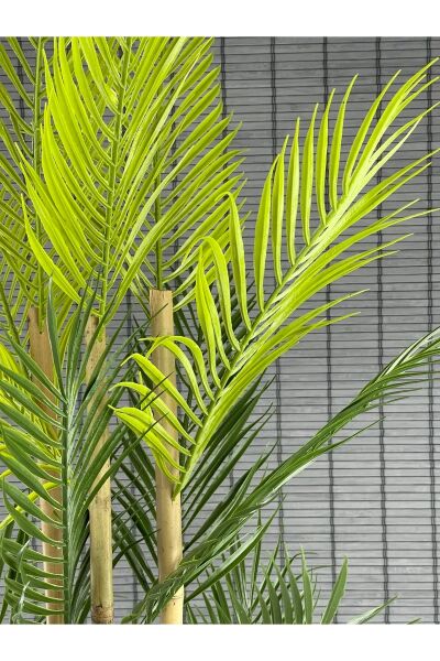 Yapay Çiçek Areka Ağacı Palmiye Ağacı Bambu Gövdeli Saksılı 18 Yaprak 125 Cm