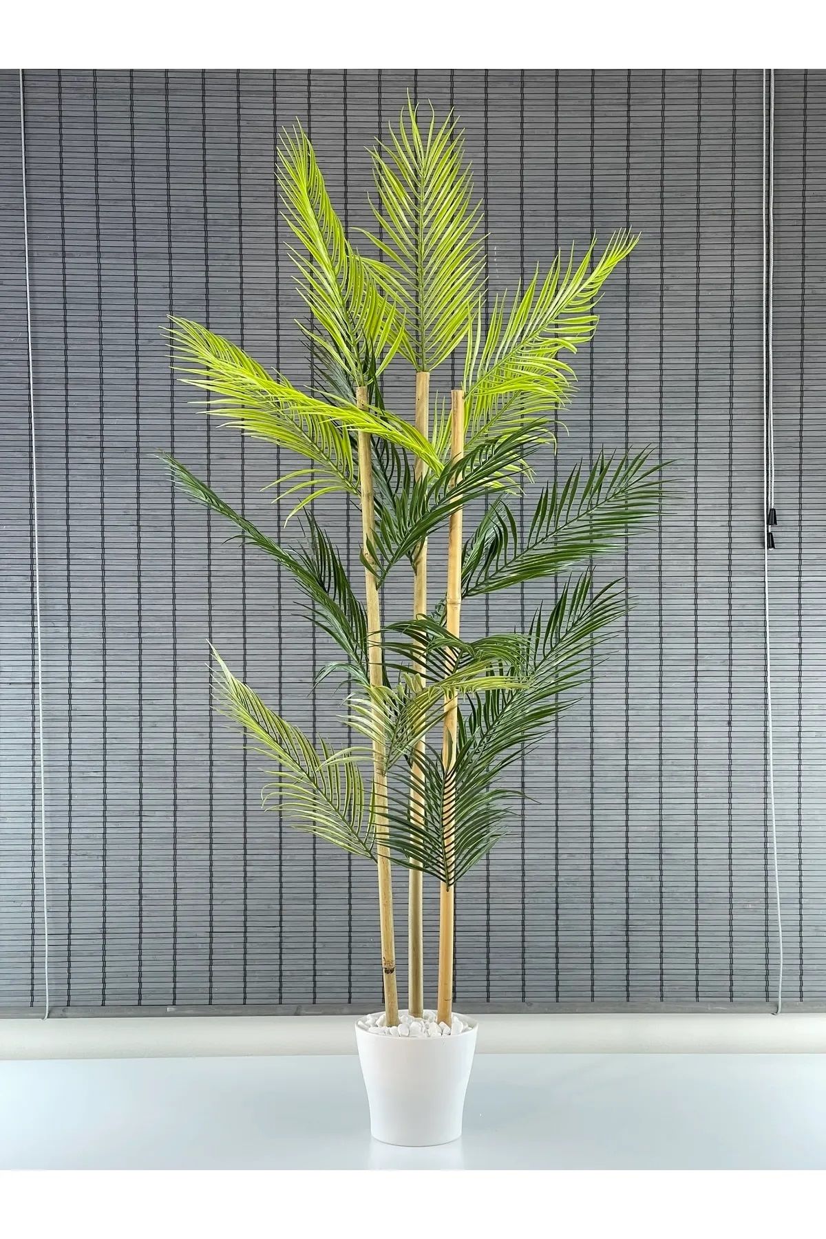 Yapay Çiçek Areka Ağacı Palmiye Ağacı Bambu Gövdeli Saksılı 18 Yaprak 125 Cm