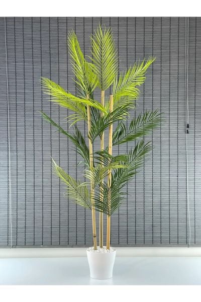 Yapay Çiçek Areka Ağacı Palmiye Ağacı Bambu Gövdeli Saksılı 18 Yaprak 125 Cm