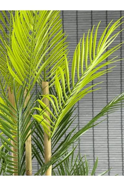 Yapay Çiçek Areka Ağacı Palmiye Ağacı Bambu Gövdeli Saksılı 18 Yaprak 125 Cm