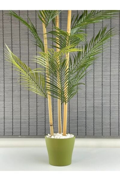 Yapay Çiçek Areka Ağacı Palmiye Ağacı Bambu Gövdeli Saksılı 18 Yaprak 125 Cm