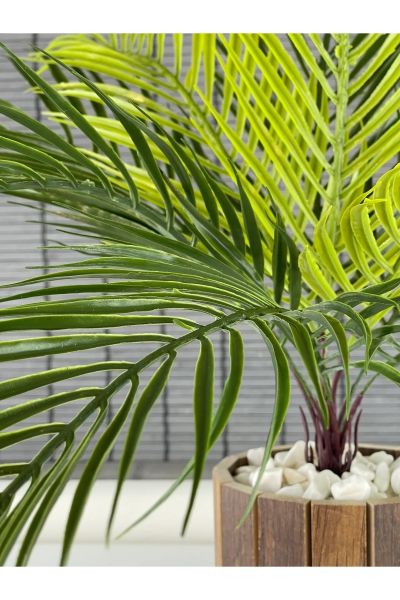 Bahçem Yapay Çiçek Palmiye Ahşap Saksılı Areka Yapay Bitki Salon Çiçeği 9 Dallı 50cm