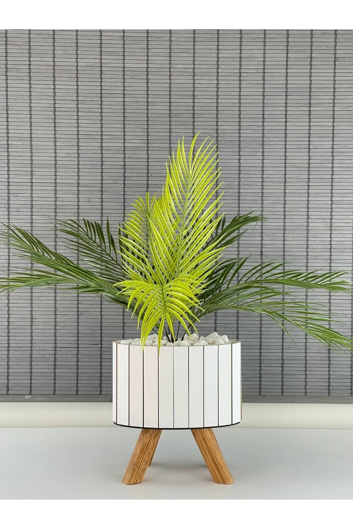 Bahçem Yapay Çiçek Palmiye Ahşap Elips Saksılı Areka Yapay Bitki Salon Çiçeği 9 Dallı 65cm