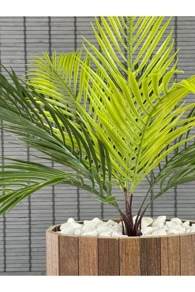 Bahçem Yapay Çiçek Palmiye Ahşap Elips Saksılı Areka Yapay Bitki Salon Çiçeği 9 Dallı 65cm