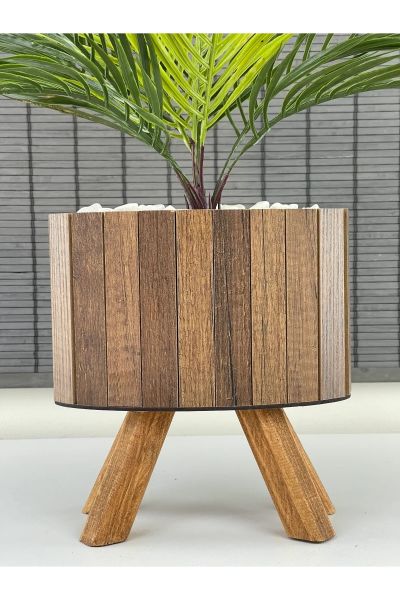 Bahçem Yapay Çiçek Palmiye Ahşap Elips Saksılı Areka Yapay Bitki Salon Çiçeği 9 Dallı 65cm