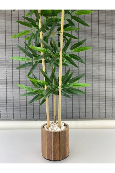 Dekoratif Yapay Yapraklı 3 Gövde Bambu Ağacı 110cm Ahşap Saksılı Yeni Ürün %100 Orjinal Bambu