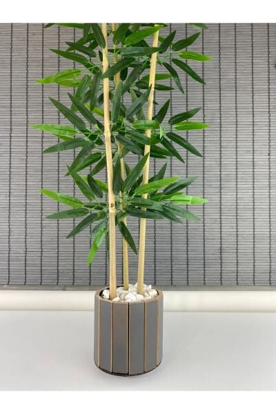 Dekoratif Yapay Yapraklı 3 Gövde Bambu Ağacı 110cm Ahşap Saksılı Yeni Ürün %100 Orjinal Bambu
