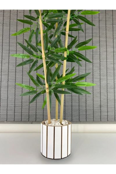 Dekoratif Yapay Yapraklı 3 Gövde Bambu Ağacı 110cm Ahşap Saksılı Yeni Ürün %100 Orjinal Bambu