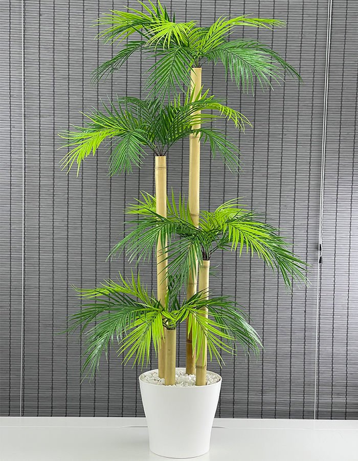 Bahçem Yapay Yapraklı Dekoratif Palmiye Ağacı Kalın Dekor Bambu 4 Gövde 36 Yaprak 140cm