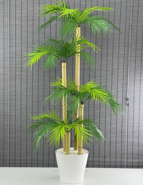 Bahçem Yapay Yapraklı Dekoratif Palmiye Ağacı Kalın Dekor Bambu 4 Gövde 36 Yaprak 140cm