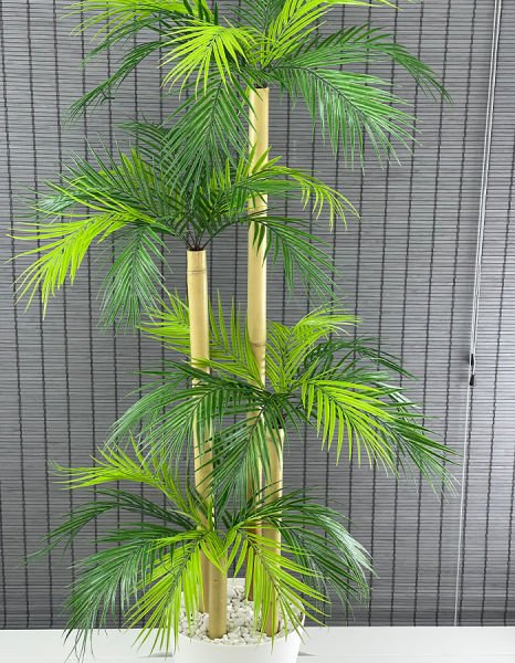 Bahçem Yapay Yapraklı Dekoratif Palmiye Ağacı Kalın Dekor Bambu 4 Gövde 36 Yaprak 140cm