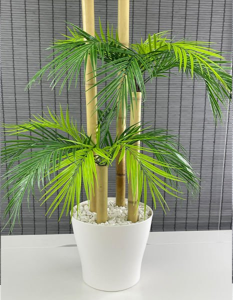 Bahçem Yapay Yapraklı Dekoratif Palmiye Ağacı Kalın Dekor Bambu 4 Gövde 36 Yaprak 140cm