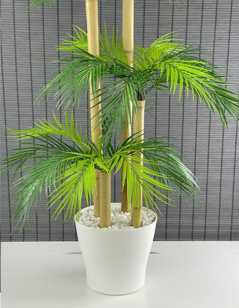 Bahçem Yapay Yapraklı Dekoratif Palmiye Ağacı Kalın Dekor Bambu 4 Gövde 36 Yaprak 140cm