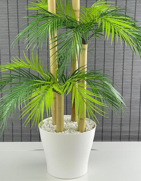 Bahçem Yapay Yapraklı Dekoratif Palmiye Ağacı Kalın Dekor Bambu 4 Gövde 36 Yaprak 140cm