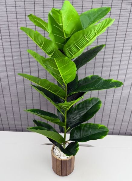 Bahçem Yapay Çiçek Starliçe Salon Çiçeği Ahşap Saksılı Yapay Bitki 23 Yapraklı 85 Cm