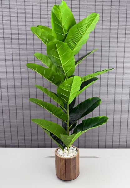 Bahçem Yapay Çiçek Starliçe Salon Çiçeği Ahşap Saksılı Yapay Bitki 23 Yapraklı 85 Cm