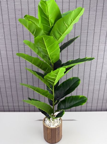 Bahçem Yapay Çiçek Starliçe Salon Çiçeği Ahşap Saksılı Yapay Bitki 23 Yapraklı 85 Cm