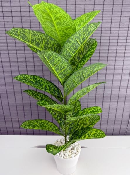 Bahçem Yapay Çiçek Difenbahya Tropik 23 Yapraklı 85 Cm Salon Çiçeği Beyaz Saksılı Yapay Bitki