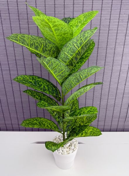 Bahçem Yapay Çiçek Difenbahya Tropik 23 Yapraklı 85 Cm Salon Çiçeği Beyaz Saksılı Yapay Bitki