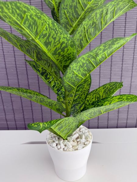 Bahçem Yapay Çiçek Difenbahya Tropik 23 Yapraklı 85 Cm Salon Çiçeği Beyaz Saksılı Yapay Bitki