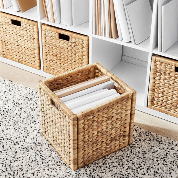 Dekoratif Natural Su Sümbülü Hyacinth / Seagrass Hasır Sepet 32x32x32cm