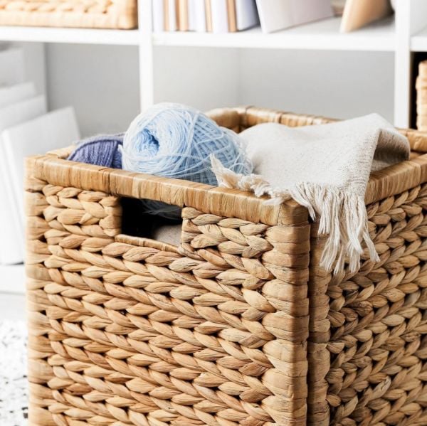 Dekoratif Natural Su Sümbülü Hyacinth / Seagrass Hasır Sepet 32x32x32cm