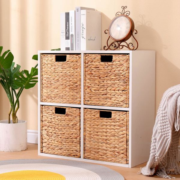 Bahçem Dekoratif Natural Su Sümbülü Hyacinth / Seagrass Hasır Sepet 32x32x32 Cm