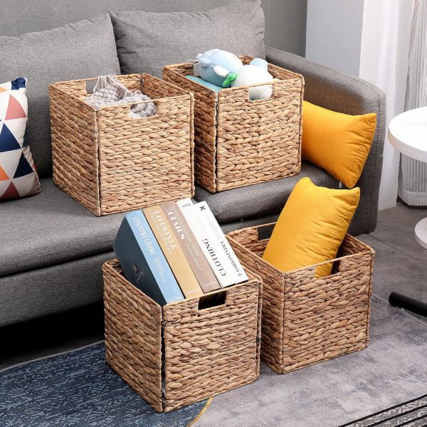 Bahçem Dekoratif Natural Su Sümbülü Hyacinth / Seagrass Hasır Sepet 32x32x32 Cm