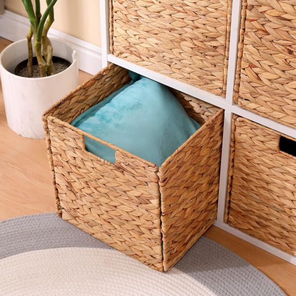 Bahçem Dekoratif Natural Su Sümbülü Hyacinth / Seagrass Hasır Sepet 32x32x32 Cm