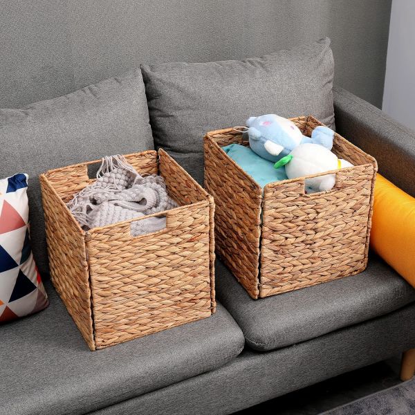 Bahçem Dekoratif Natural Su Sümbülü Hyacinth / Seagrass Hasır Sepet 32x32x32 Cm