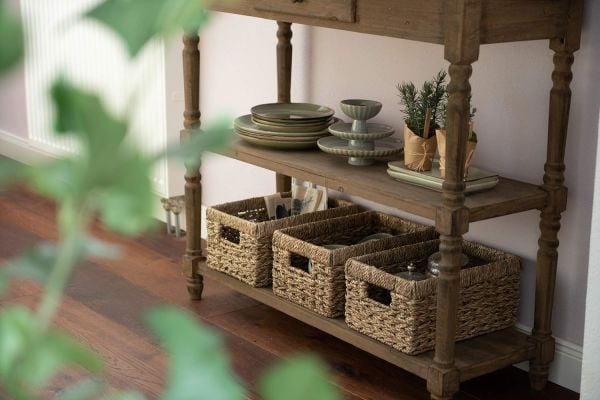 Bahçem Dekoratif Natural Renk Seagrass Dikdörtgen Hasır Sepet Düzenleyici 4'lü Set