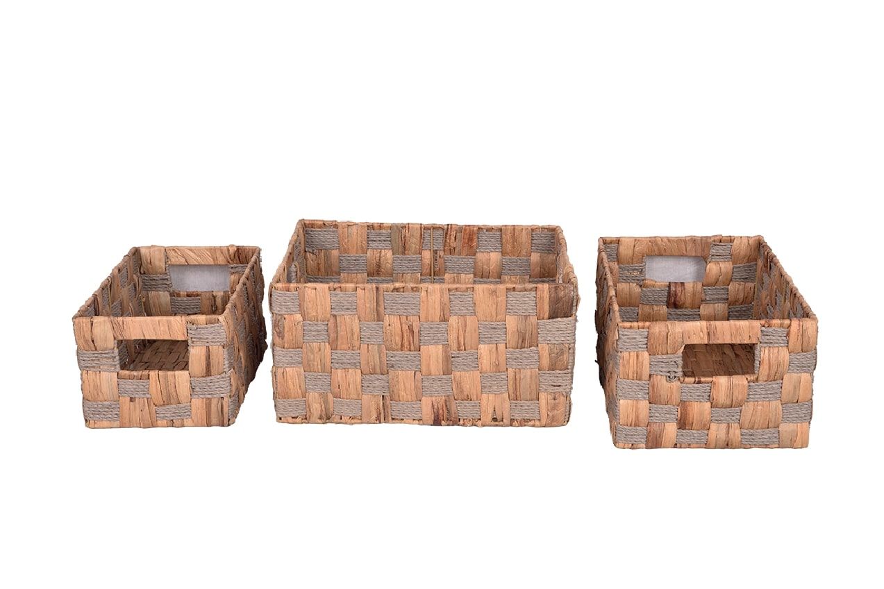 Bahçem Dekoratif Natural Seagrass Dikdörtgen Hasır Sepet Düzenleyici 3'lü Set