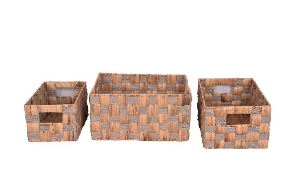Bahçem Dekoratif Natural Seagrass Dikdörtgen Hasır Sepet Düzenleyici 3'lü Set