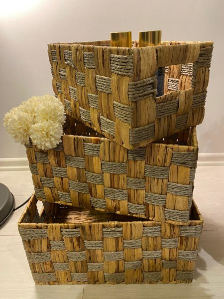 Bahçem Dekoratif Natural Seagrass Dikdörtgen Hasır Sepet Düzenleyici 3'lü Set