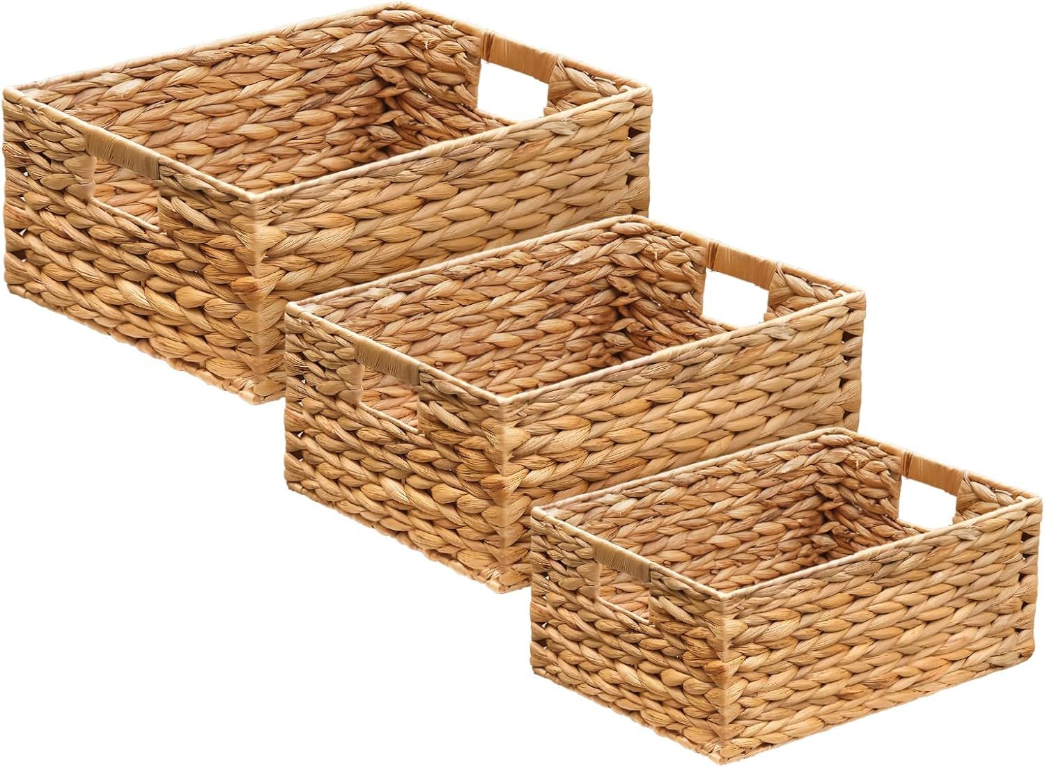 Bahçem Dekoratif Natural Seagrass Dikdörtgen Hasır Sepet Düzenleyici / Organizer 3'lü Set
