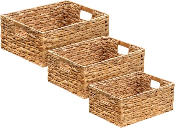 Bahçem Dekoratif Natural Seagrass Dikdörtgen Hasır Sepet Düzenleyici / Organizer 3'lü Set