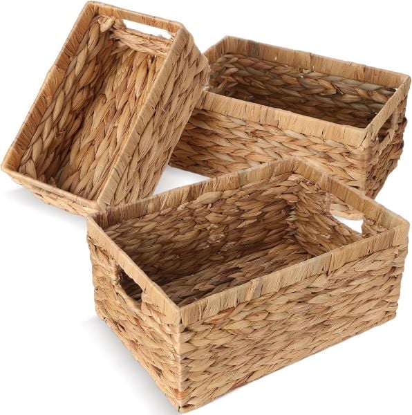 Bahçem Dekoratif Natural Seagrass Dikdörtgen Hasır Sepet Düzenleyici / Organizer 3'lü Set