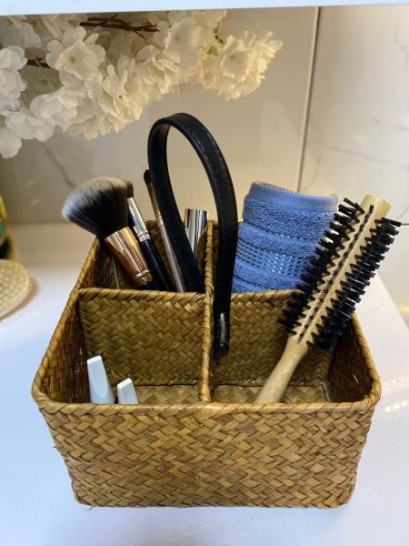 Bahçem Dekoratif Bambu Hasır Banyo Organizer / Kaşıklık / Dekoratif Obje 4 Bölmeli 20x20x11 Cm