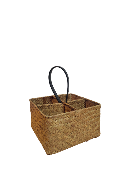 Bahçem Dekoratif Bambu Hasır Banyo Organizer / Kaşıklık / Dekoratif Obje 4 Bölmeli 20x20x11 Cm