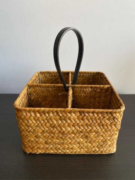 Bahçem Dekoratif Bambu Hasır Banyo Organizer / Kaşıklık / Dekoratif Obje 4 Bölmeli 20x20x11 Cm