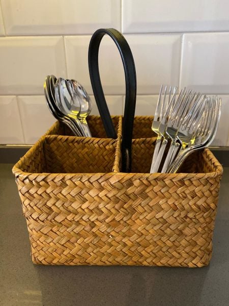Bahçem Dekoratif Bambu Hasır Banyo Organizer / Kaşıklık / Dekoratif Obje 4 Bölmeli 20x20x11 Cm