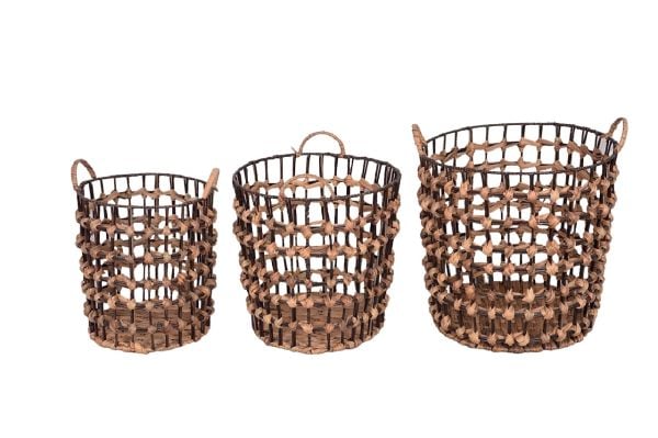Bahçem Dekoratif Water Hyacinth Genel Kullanım Hasır Sepet 3'Lü Takım Set