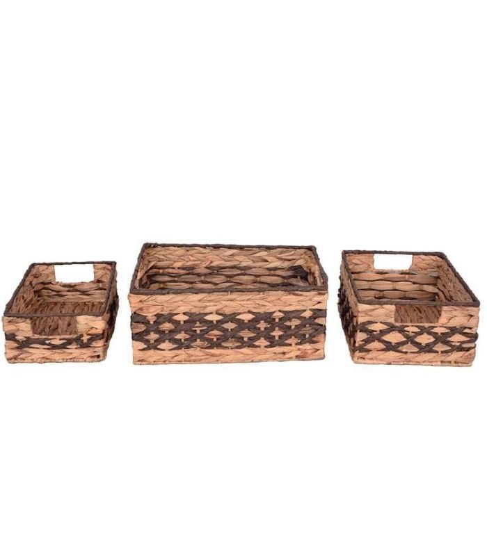 Bahçem Dekoratif Water Hyacinth / Su Sümbülü Dikdörtgen Sepet 3'lü Takım Set