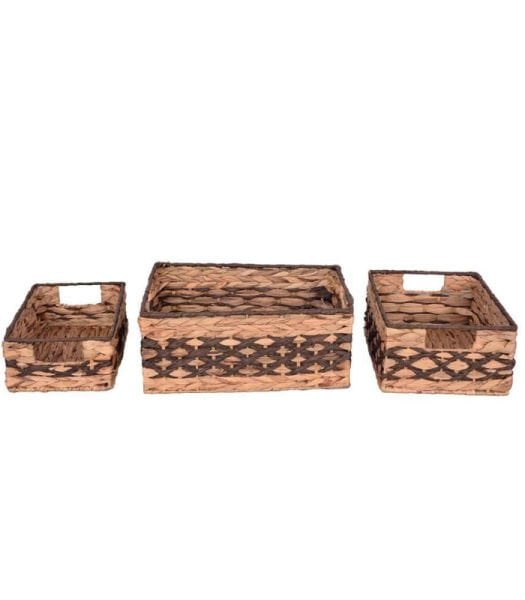 Bahçem Dekoratif Water Hyacinth / Su Sümbülü Dikdörtgen Sepet 3'lü Takım Set