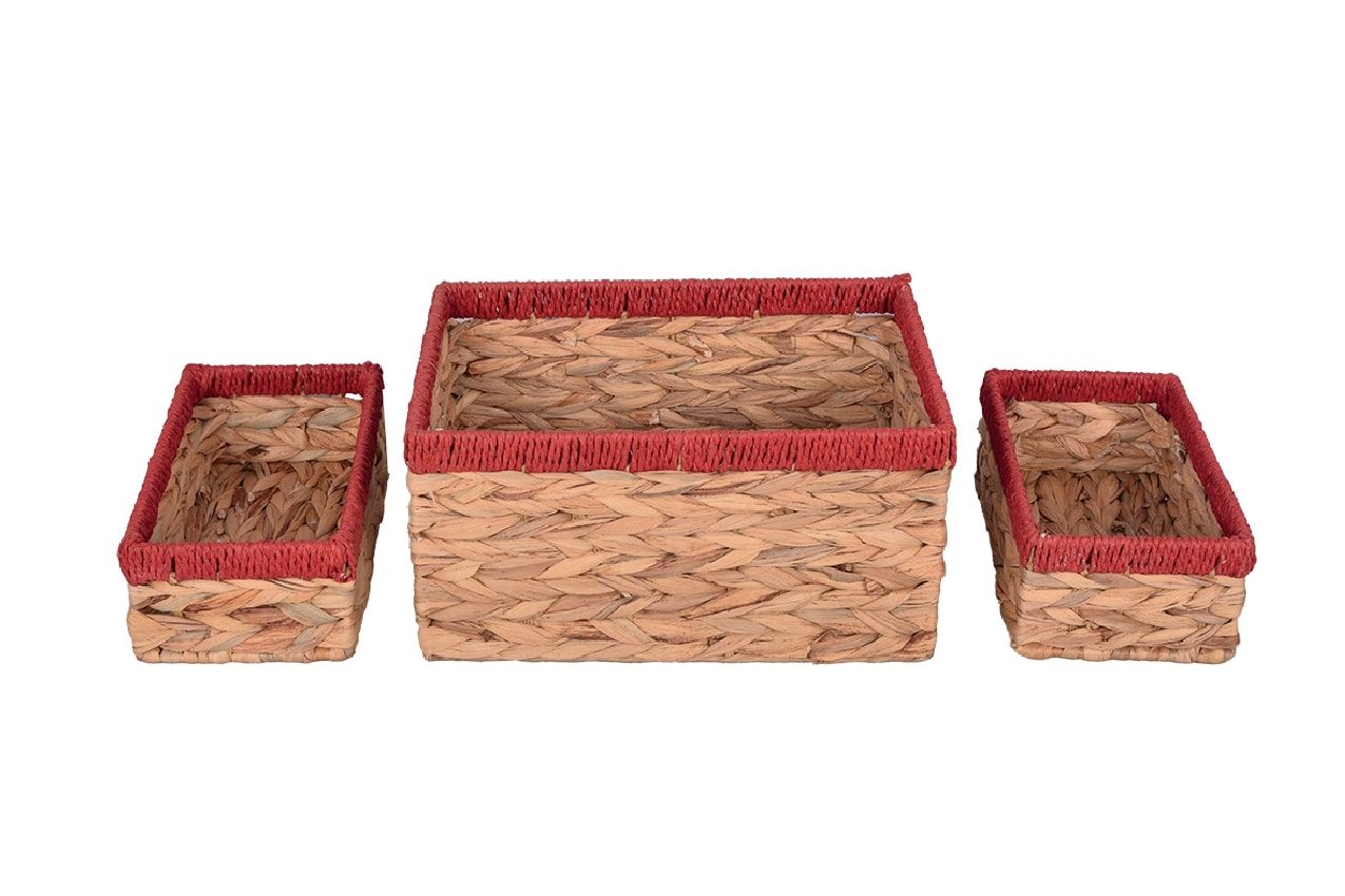 Bahçem Dekoratif Water Hyacinth / Su Sümbülü Dikdörtgen Kırmızı Detaylı Sepet 3'lü Takım Set