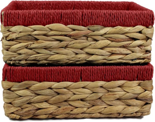 Bahçem Dekoratif Water Hyacinth / Su Sümbülü Dikdörtgen Kırmızı Detaylı Sepet 3'lü Takım Set