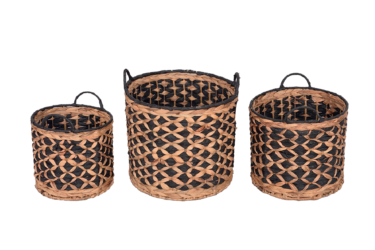 Bahçem Bahçem Dekoratif Saklama Sepeti Hasır Rattan Water Hyacinth / Su Sümbülü Yuvarlak 3'Lü Takım Set
