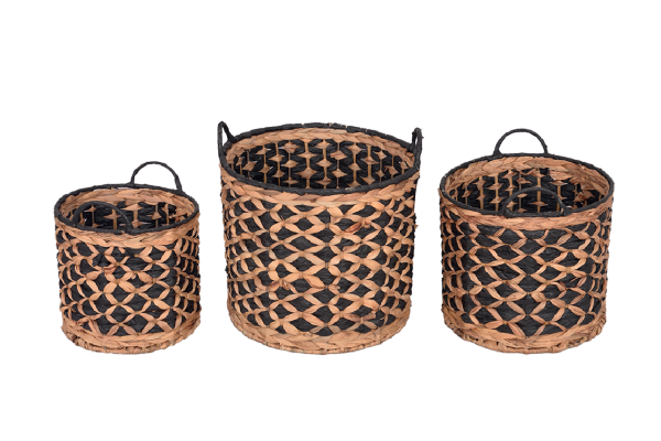 Bahçem Bahçem Dekoratif Saklama Sepeti Hasır Rattan Water Hyacinth / Su Sümbülü Yuvarlak 3'Lü Takım Set