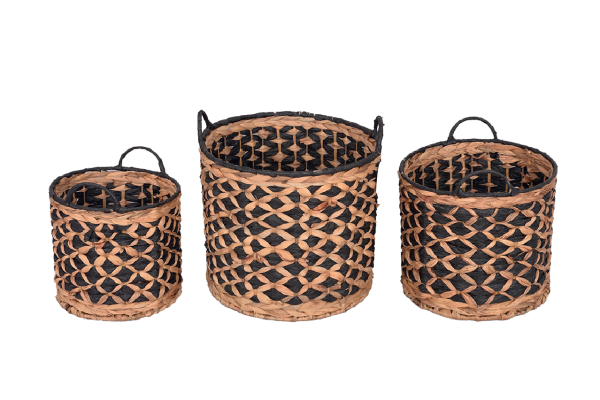 Bahçem Bahçem Dekoratif Saklama Sepeti Hasır Rattan Water Hyacinth / Su Sümbülü Yuvarlak 3'Lü Takım Set