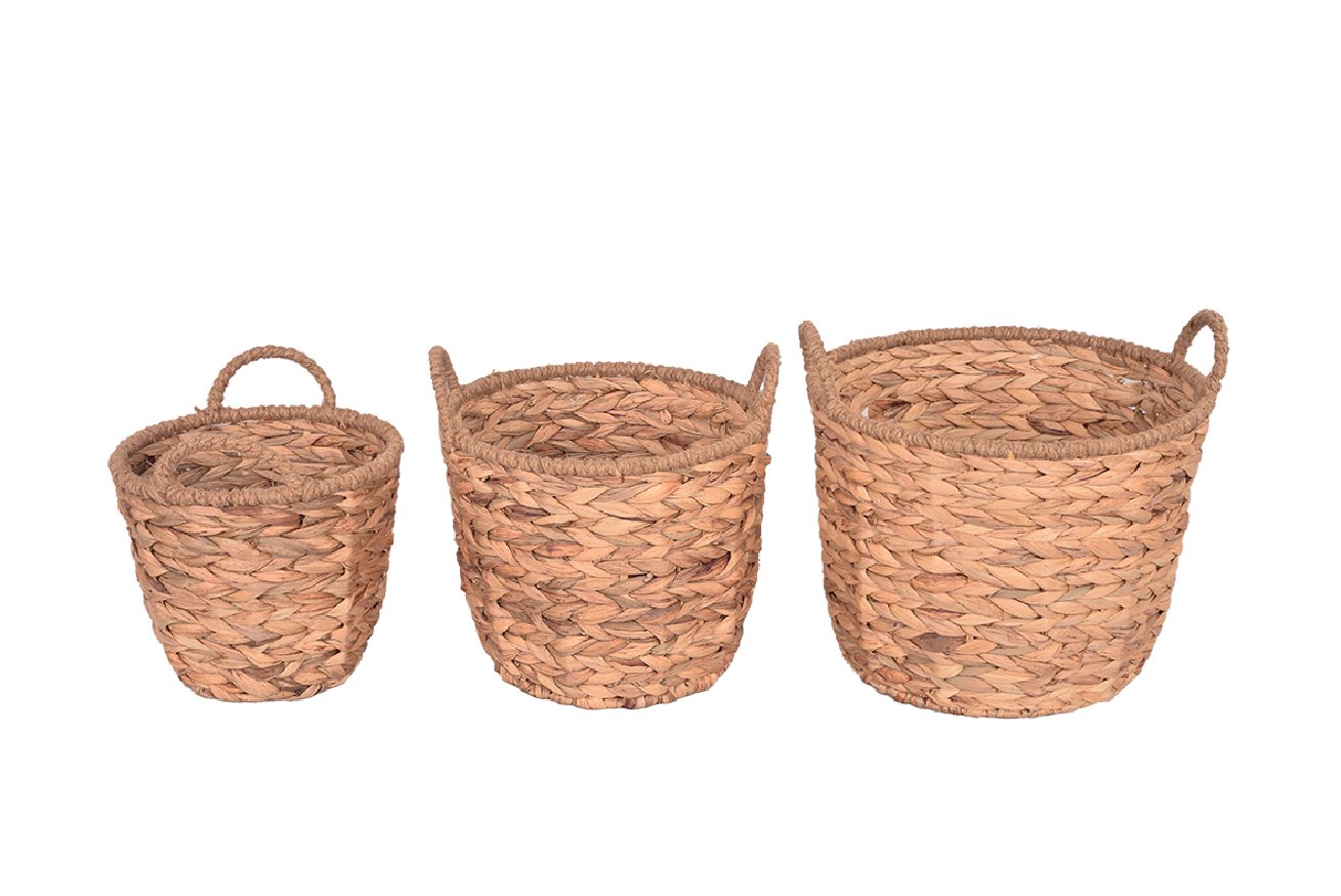 Bahçem Bahçem Dekoratif Saklama Sepeti Hasır Water Hyacinth / Su Sümbülü Yuvarlak 3'Lü Takım Set